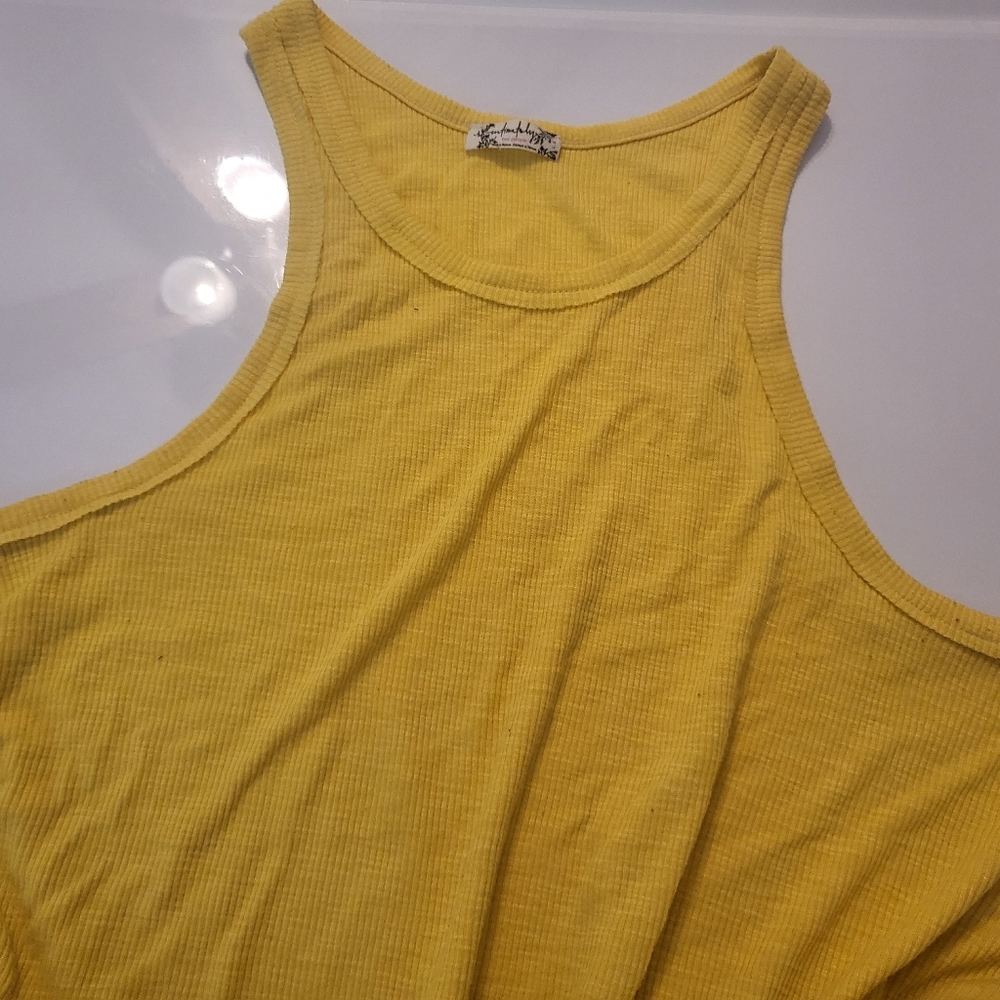 Free People Ribbed Racerback Tank Top Size S Oversized - Picture 5 of 10